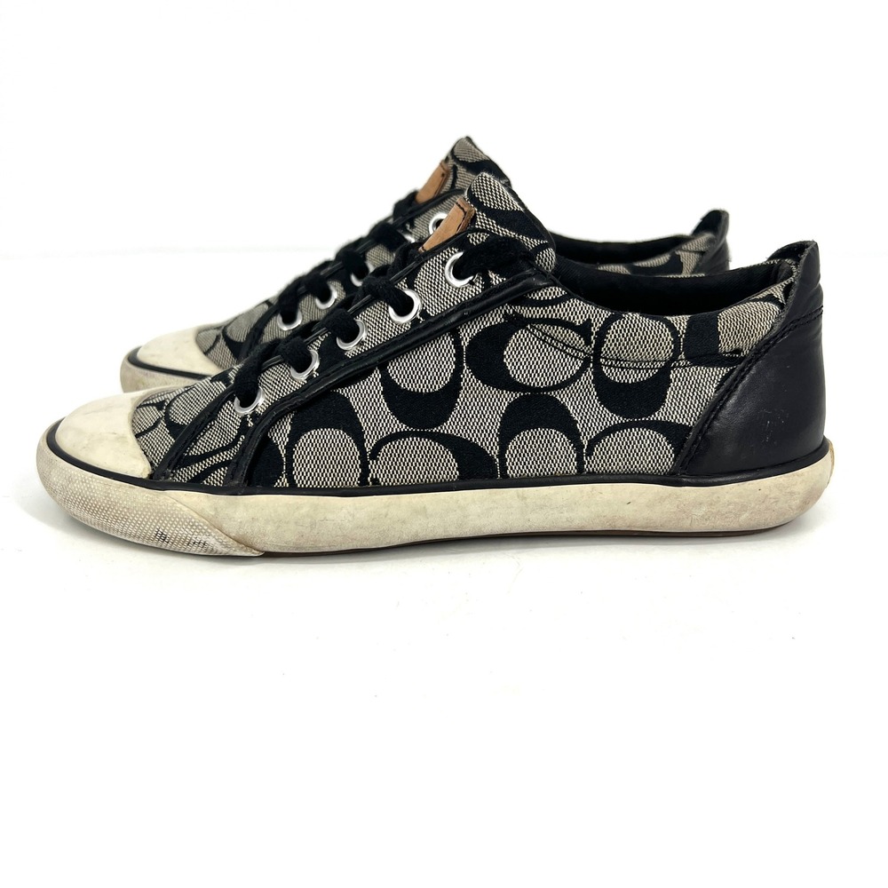 Coach Barrett Signature Jacquard Sneakers Black White Womens 8 G1116